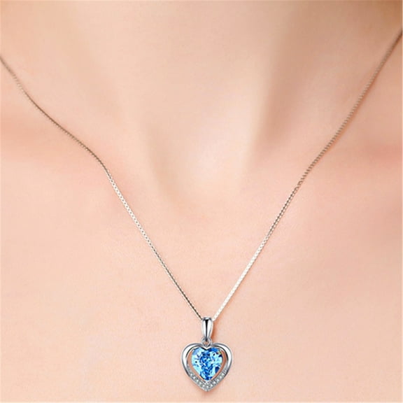 Latrodar Heart Crystal Stone Pendant Chain Necklace Womens Jewellery Blue