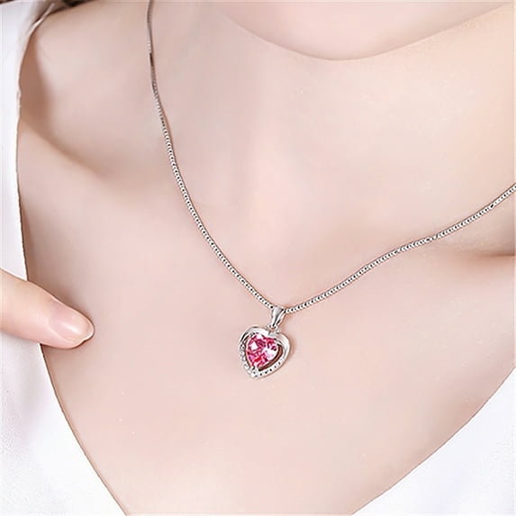 Latrodar Heart Crystal Stone Pendant Chain Necklace Womens Jewellery Flash Deals