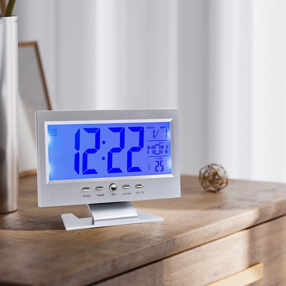 Gecau Hot Selling Large Screen Electronic Alarm Clock Budget-Friendly ght Date Alarm Clock Silver Home Tools