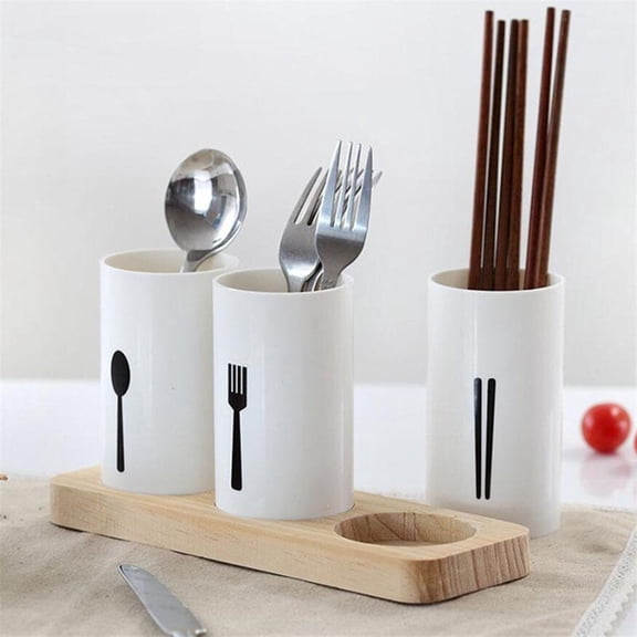 Gecau Household O-ak Base Cutlery Storage Box, Kitchen Draining Chopsticks Spoon Box, Split Storage Compartment White Art&Crafts 5.2x3.6 Inch