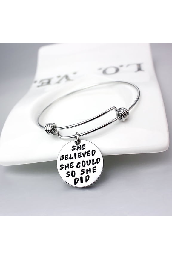 Inspirational Stainless Steel Electroplated Lettering Bracelet Silver
