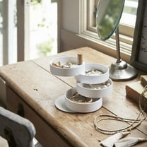 Latrodar Jewelry Organizer, Small Jewelry Storage Box Earring For Women, 4-Layer Rotating Travel Jewelry Tray Case With Lid For Bracelets Rings Bracelets Whi