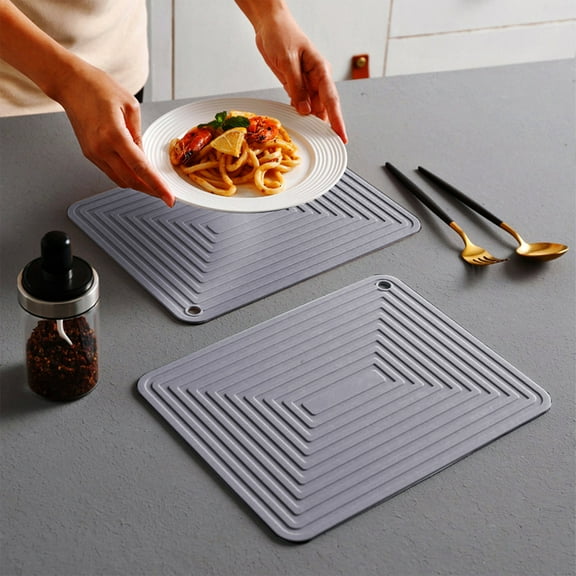 Latrodar Kitchen Dining Table Cookware Tableware Heat Proof Draining Large Size Soft Rubber Insulated Placemat Gray Upgraded