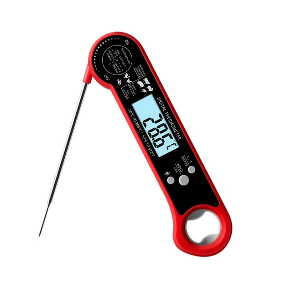 Latrodar Kitchen Tools Electrical FoodThermometer MeatThermometer-Probe Folding Sturdy hermometers -50-300℃ Red 7.2x2 Inch Home Decor