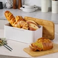 thumbnail image 1 of Latrodar Kitchen Wooden Lid Baking Breads Storage Box Food Tightness Dusts Storage Boxes Excellent Quality Ceramic Material White Decorative 8x6.4 Inch, 1 of 5