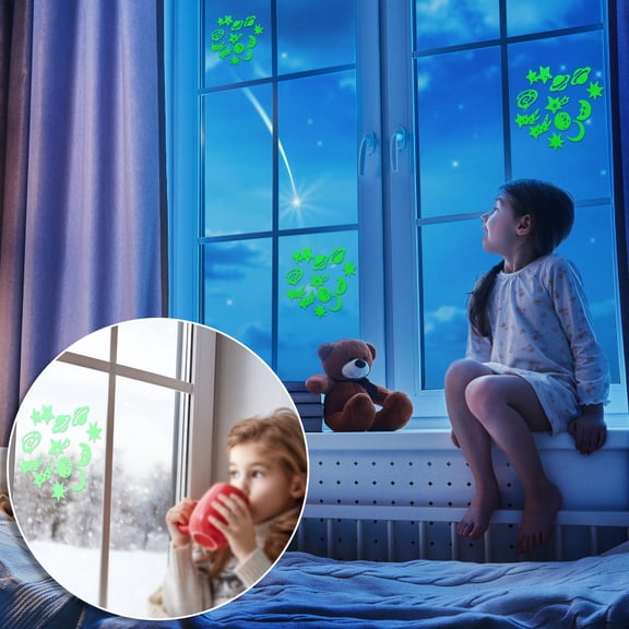 Gecau LED In The Dark Plastic Ceiling Wall Art Luminous Space Stickers green Upgraded 2x1.2 Inch