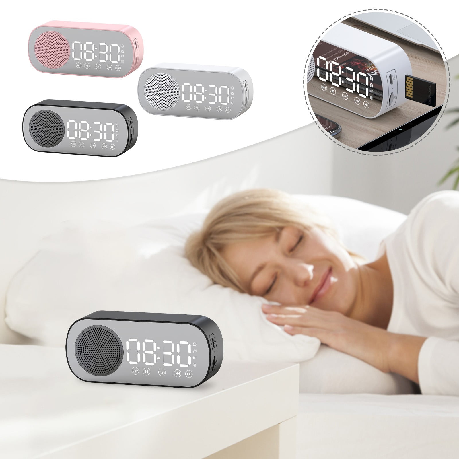 Led Clock Wireless Latrodar LED Mirror Digital Alarm Clock Big Display Table Alarm Clock ...