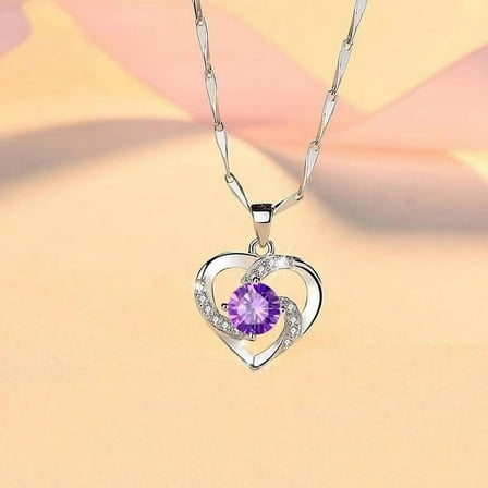 Latrodar Ladies Eternal Crystal Clavicle Heart Pendant Necklace Purple