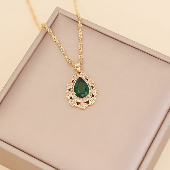 Latrodar Ladies Fashion Diamond Necklace Water Droplets Crystal Clavicle Chain Pendant Green up to 50% Off