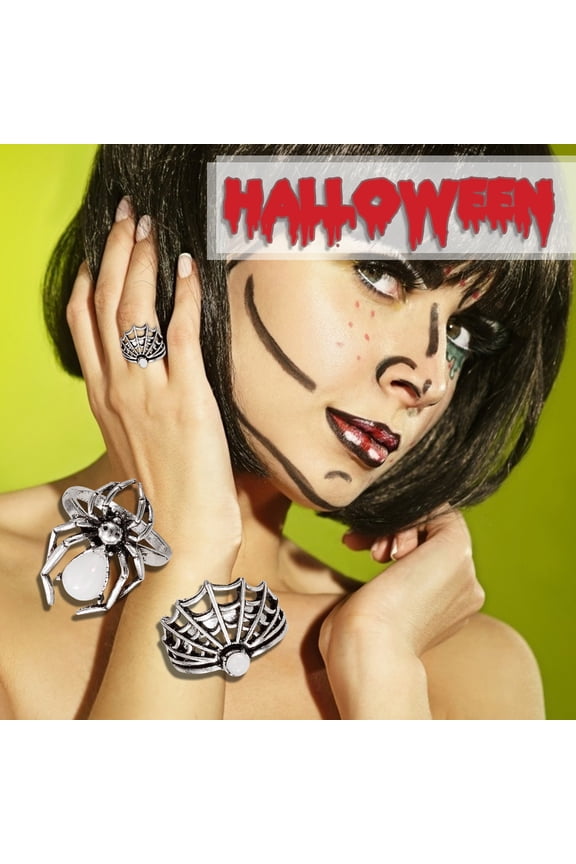 Ladies Fashion Halloween Rings Halloween Spider 2-Piece Set Multicolor