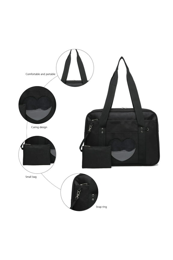 Ladies Shoulder Bag Handheld Heart Shaped Japanese School Bag Kawaii Wallet Anime Wallet Manga Tote Bag Black Art&Crafts