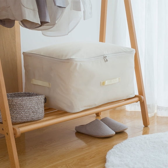 Gecau Large Canvas Comforter Storage Bags Closet Organizer For Clothes Sweater Clothes Organizer With Zipper Four Carrying Handles Beige Safe&Non-toxic 10