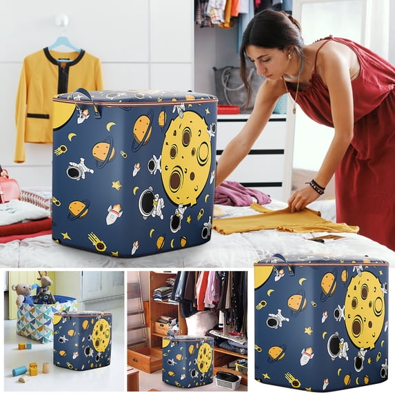 Latrodar Large Storage Bags Double Zipper Storage Containers Living Room Closet & Wardrobe Underbed Storage Cute Print Storage Bins Strong Handles for Comforters Blanket Clothing Sheet Toys 1PC