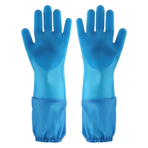 Latrodar Lengthen Dishwashing Gloves Household Gloves And Dog Novelty f Pet Bathing Gloves Blue 7.2x5.6 Inch Home Gadgets