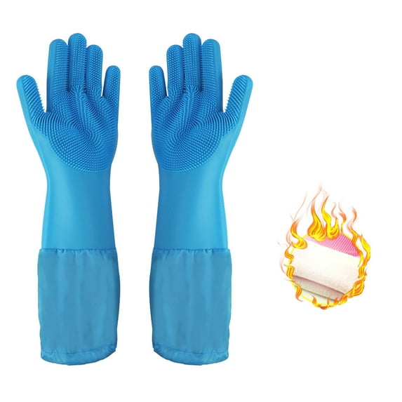 Latrodar Lengthening Dishwashing Gloves Household Gloves And Well-Made f Pet Bathing Gloves Blue 6.4x6.4 Inch Home Tools