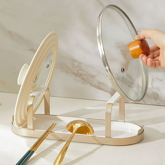 Latrodar Lid Stand Lid Organizer Pot Lid Rack For Utensils In Kitchen Cabinet Spatula Rack,Cutting Boards,Spoon Storage Gold Pot Lid Spatula Rack Kitchen Mul
