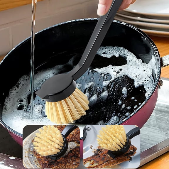 Latrodar Long Handle Cleaning Brush Cleaning Tools Long Handle Natural Sturdy k Oil Cleaning Brush black 6.8x2 Inch Home Tools