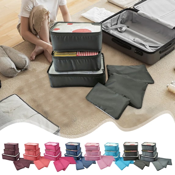 Gecau Luggage Organizer Bags Multiple Lattice Travel Packing Organizers Travel Dorm Closet Organizers&storage Solid Storage Containers Strong Handles for Comforters Blanket Clothing Sheet Toys 3PC