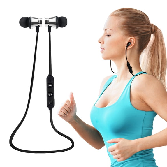 Latrodar Magnetic In-ear Headset Wireless Stereo Bluetooth 4.2 Music Car Sports Headset Sturdy Silver 4x2.8 Inch Home Tools