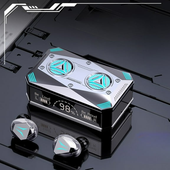 Latrodar Mecha Wind Wireless Bluetooth Headset HD Noise Cancellation 9D Surround Low Latency High Range With Digital Display Affordable&High-Quality Black 4.4x3.