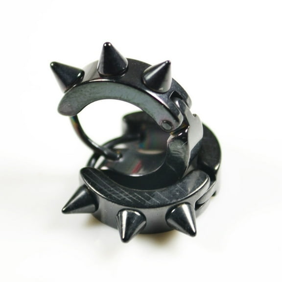 Latrodar Men Women Stainless Steel Hoop Spike Huggie Studs Earrings Punk Cool Black
