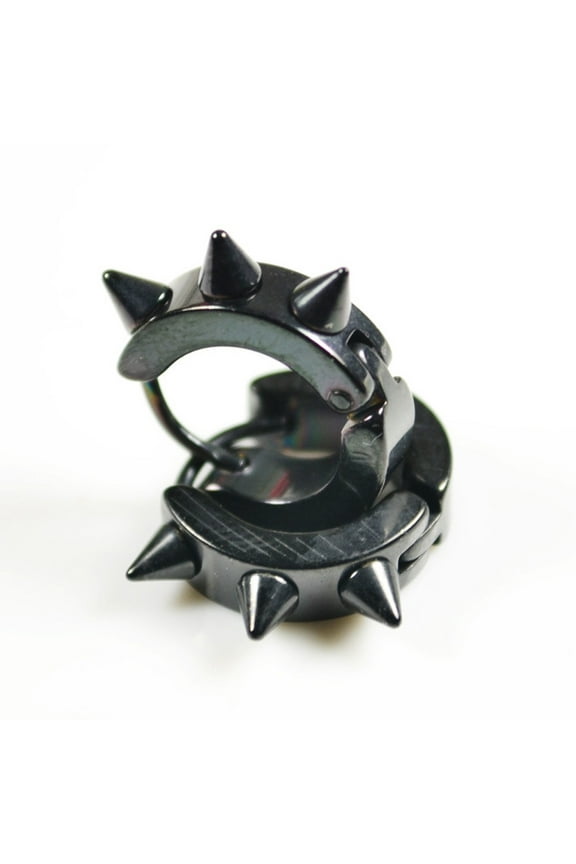 Men Women Stainless Steel Hoop Spike Huggie Studs Earrings Punk Cool Black