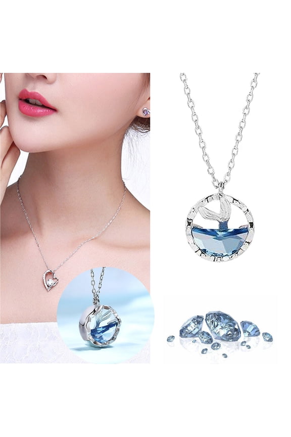 Mermaid Tears Clavicle Female Necklace Ocean Blue Crystal Pendant blue