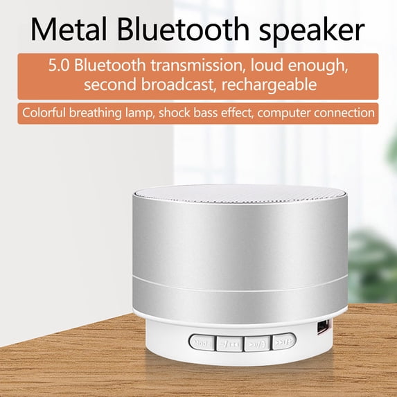 Gecau Metal Bluetooth Audio Phone Computer Mini Secure Luminous Mini Audio Silver 2.88x2.88 Inch Home Essentials