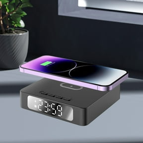 Gecau Multi Functional Clock Wireless Charging 15W Wireless Charging Alarm Clock Suitable For IOS And Android Wireless Chargers Novelty Black 6x5.2 Inch Home