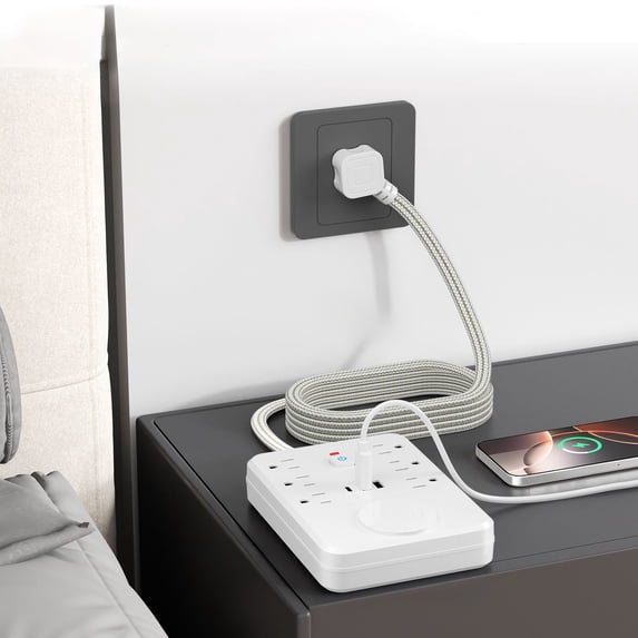 Gecau Multi Hole Socket Power Strip 6 Outlet 2 USB C Wireless Induction Phone Charging Portable Travel Wall Mounted Extension Cord Large Spacing Desk Home Office Electronics