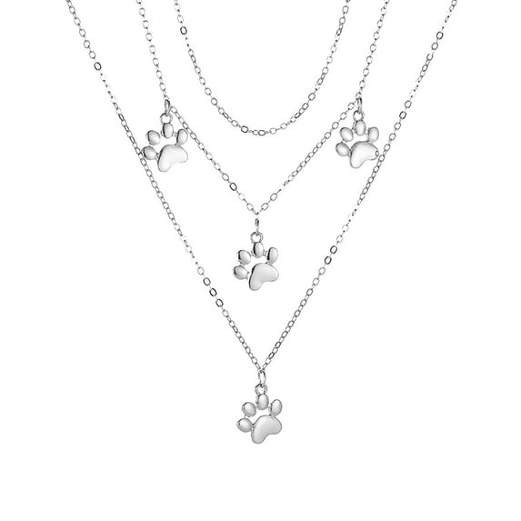 Latrodar New Design Multilayer Necklace Cute Paw Pendant Three Layer Necklace Silver