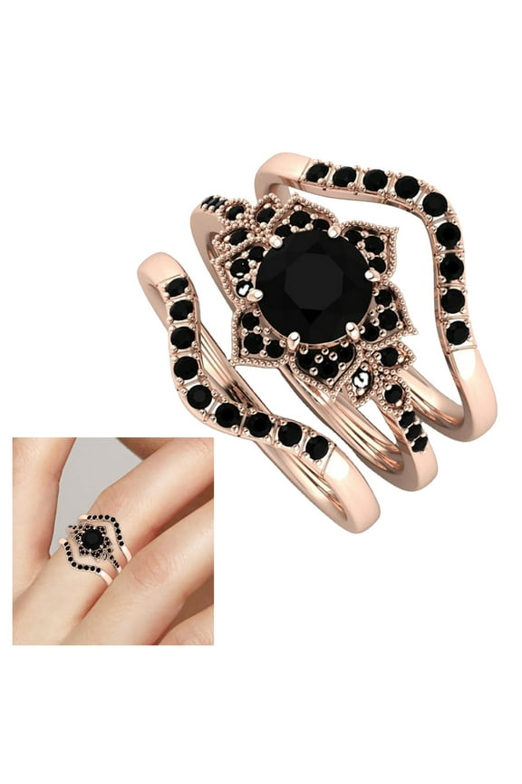 New Three-piece Flower Set With Zircon Rings Can Be A Valentine's Day Gift AS show up to 50% Off