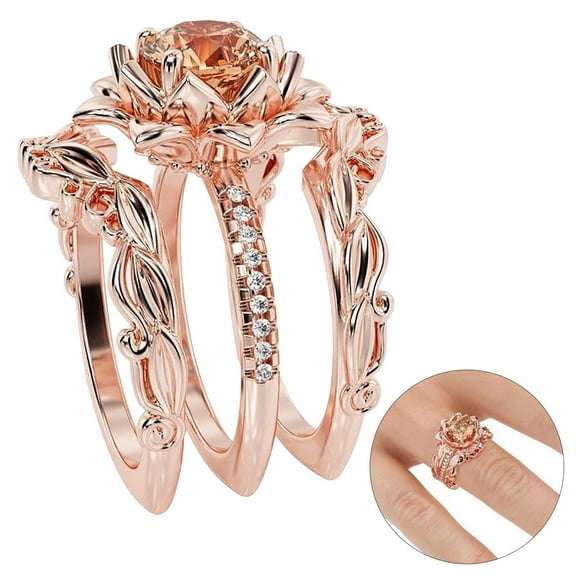 Latrodar New Three-piece Rose Set With Zircon Rings Can Be A Valentine's Day Gift AS show up to 30% Off