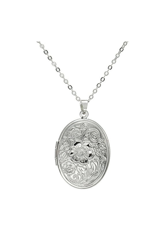 Occident DIY Fashion Jewelry Oval Pendant Carved Printing Ladies Necklace Silver up to 30% Off