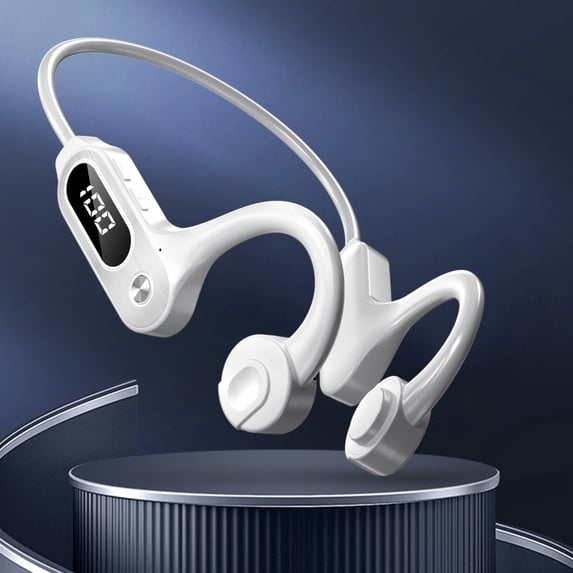 Latrodar Open Ear Headphones, With Digital Display Wireless Ear Hook High Durability For Running, Driving White 6.8x4.8 Inch Home Essentials