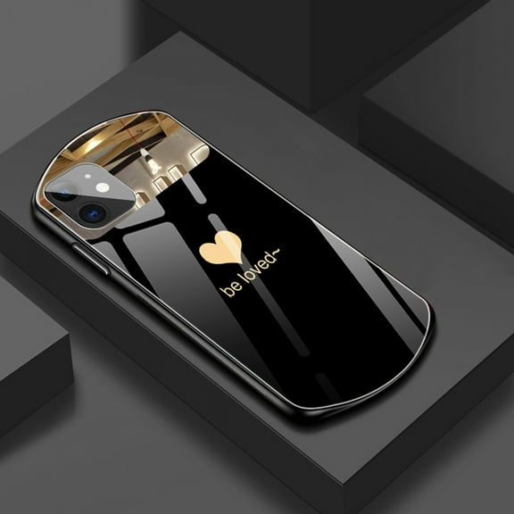 Latrodar Oval Heart-shaped Tempered Mirror Glass Phone Case For 12 Pro Max Upgraded Black Home Gadgets