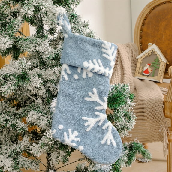 Latrodar Party Decoration Blue Velvet Snow Pattern Budget-Friendly Christmas Stockings blue Home Decor
