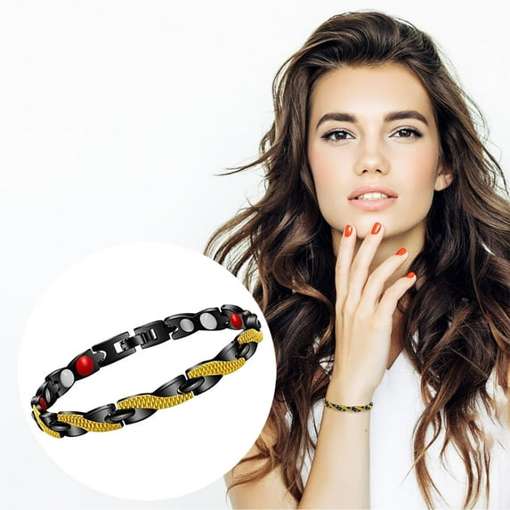 Latrodar Pattern Bracelet Magnetotherapy Bracelet Jewelry 7 Wide Couple Bracelet Black and gold Reduced Price