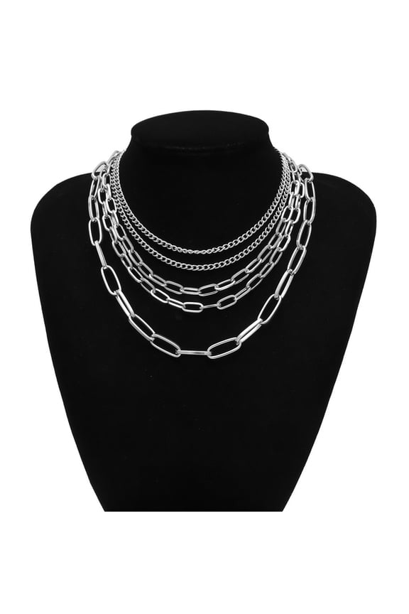 Personality Creative Ornaments Female Punk Multi Layer Mixed Chain Necklace Silver up to 50% Off