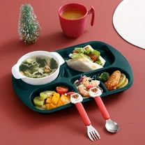 Latrodar Plastic Dinner Dish Children's Christmas Dinner Dish Household Fall-proof Fast Food Dish Dinner Bowl Water Cup Spoon Fork Five Sets Green Decorative