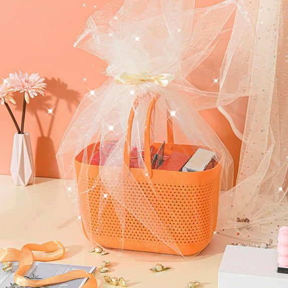 Latrodar Plastic Organizer Storage Baskets With Handles, Shower Caddy Bins Organizer For Bathroom And Kitchen Orange Novelty 7.2x7.2 Inch