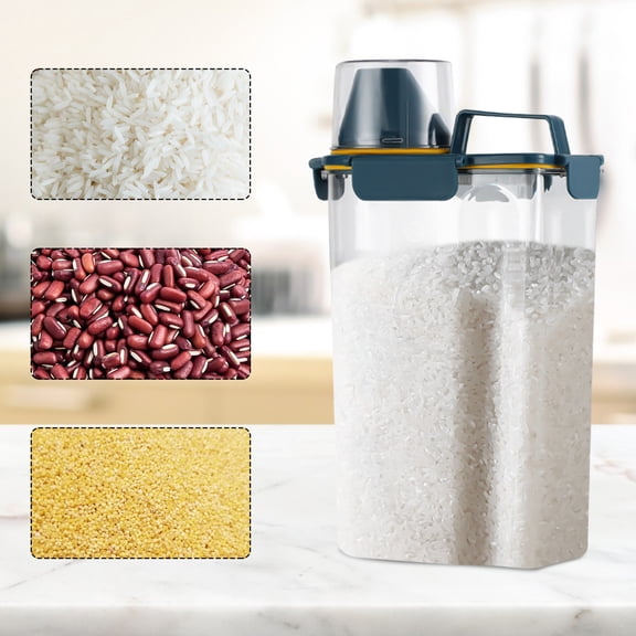 Gecau Plastic Transparent Tank, Rice Storage Barrel, Household Food Container Grain Storage Box For Oatmeal, Grain, Cereal, Pasta, Flour Dark Blue Novelty