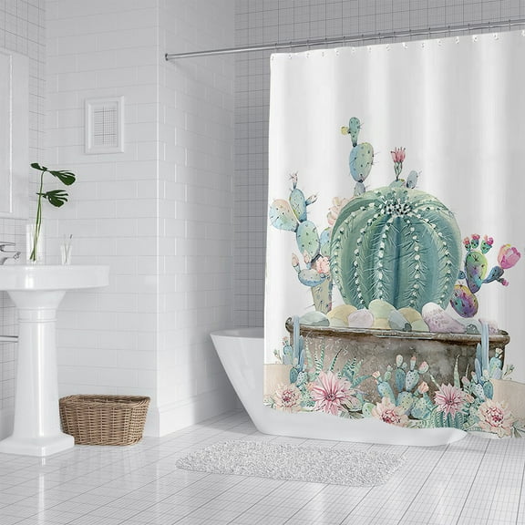 Latrodar Polyester Shower Curtain, Design And Polyester, Quick-Drying, Weighted Practical&Affordable ropical Leaves Plant white Home Gadgets