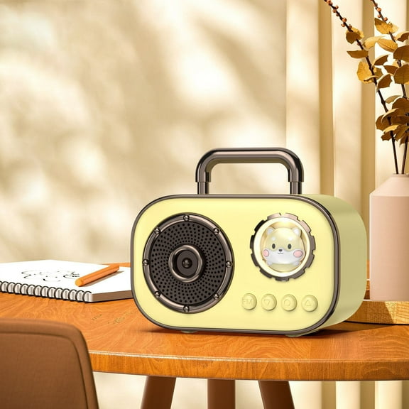 Latrodar Portable Retro Speaker, Bluetooth Sound System, Creative eless, Mini Handheld Yellow 8x4.8 Inch Home Gadgets