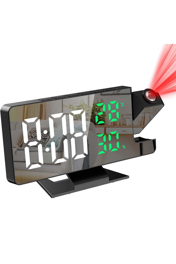 Projection Alarm Clock, Multifunctional LED Temperature And Practical&Affordable , Bedroom Desk Clock White 7.72x4.4 Inch Home Stuff