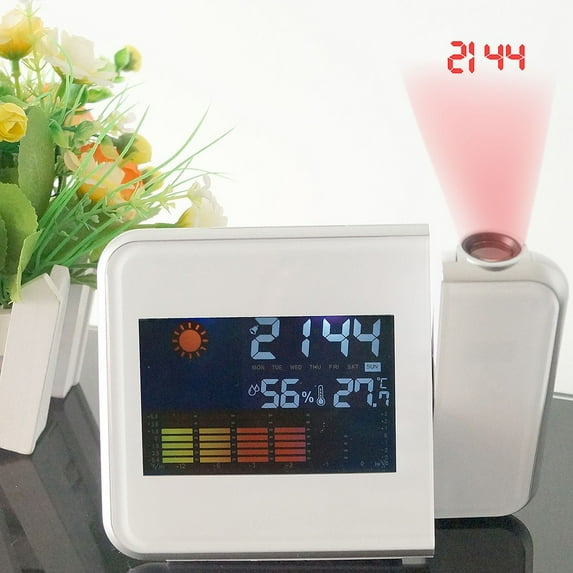 Latrodar Projection Alarm Clock With Date LED Digital Clock Elaborately Made White 6.4x4.8 Inch Home Tools