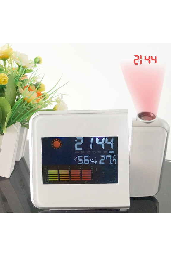 Projection Alarm Clock With Date LED Digital Clock Elaborately Made White 6.4x4.8 Inch Home Tools
