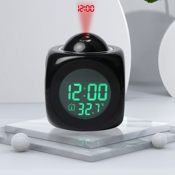 Latrodar Projection Digital Alarm Clock With Weather Stations Digital LCD Non-Toxic Temperature Display Black 4.12x3.6 Inch Home Stuff