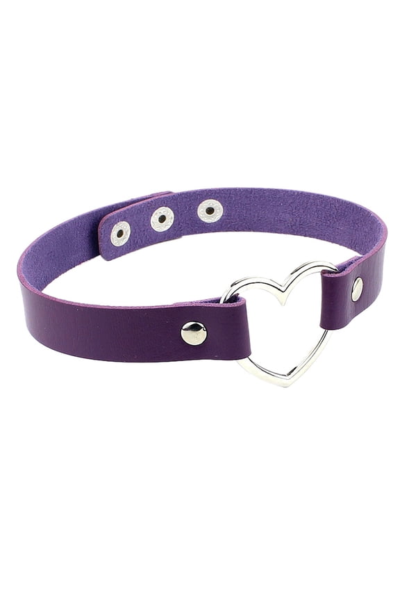 Punk Leather Neck Chain Collar Heart Jewelry Female Neck Clavicle Chain Purple up to 30% Off