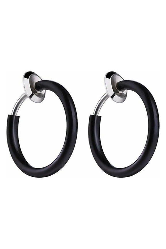 Retractable Earrings No Need Piercing Men Women Classic Hip-hop Hoop Earrings Black up to 50% Off